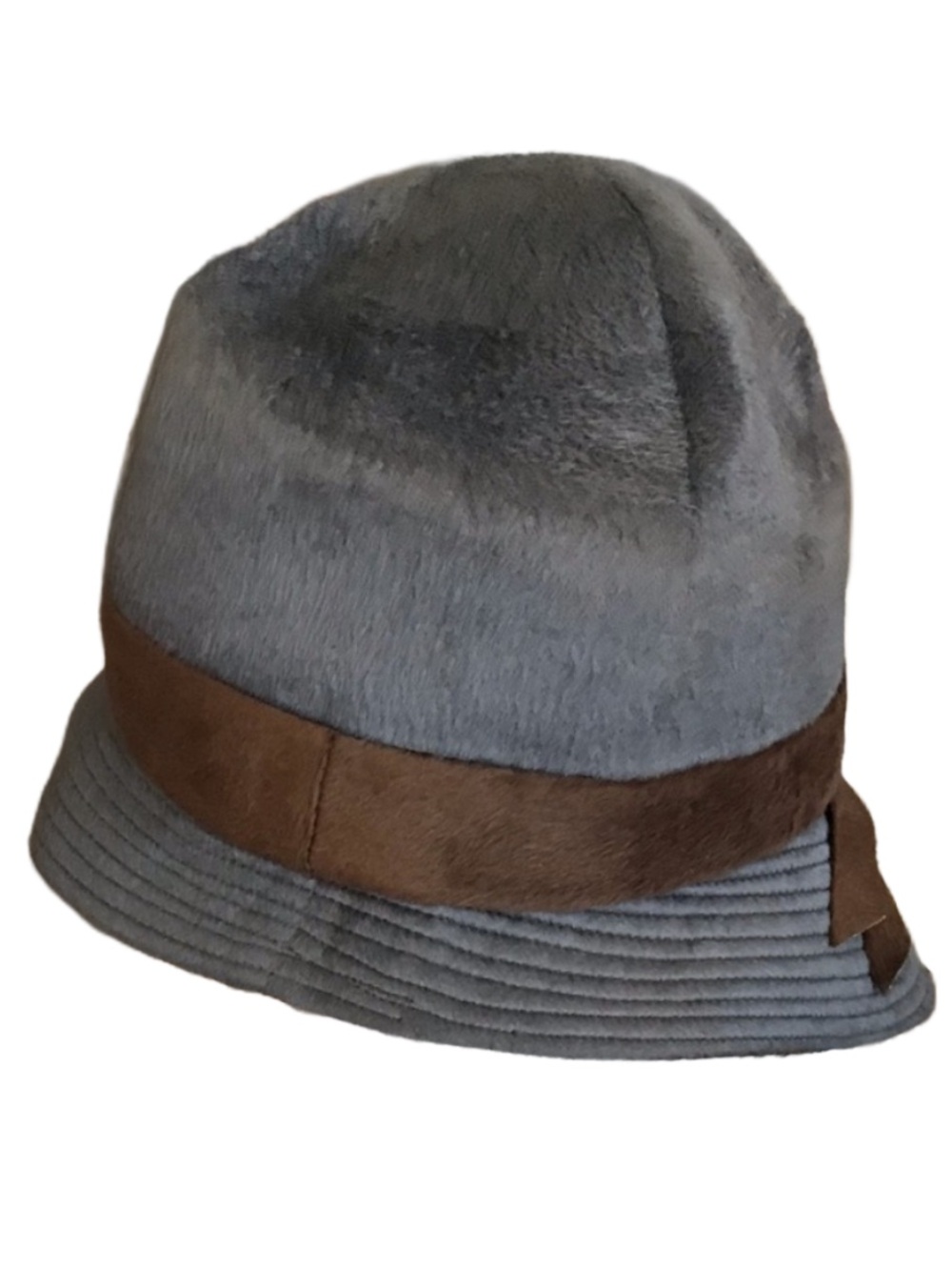 VINTAGE GEORGI ORIGINAL GRAY & BROWN VELOUR MODIFIED FEDORA FELT HAT - Picture 7 of 10